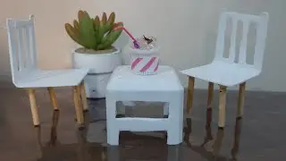 diy mini table Chair set toy ll with waste plastic box ll Craft Recycling Ideas 💡