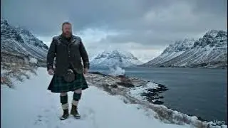 Scotsman Walking Wearing Kilt By Loch Bracadale On Winter History Visit To Island Of Skye Scotland