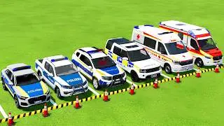 TRANSPORTING ALL POLICE CARS & AMBULANCE EMERGENCY VEHICLES WITH MAN TRUCKS ! Farming Simulator 22