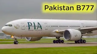 ☂ Pakistan Airlines B777 Wet Departure Manchester Airport