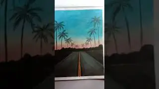 Palm trees Road at sunset || oil pastel drawing || #shorts