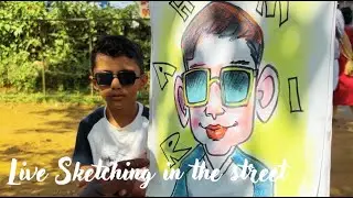 Watch live sketching | Drawing a Cartoon Portrait Live in the Street | Mahir's Sketch Making