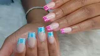 Pink & Blue French Tip Nails  Clean Nail Design