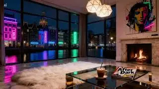 Relax in Amsterdam 🌙 | Cozy Fireplace, City Lights & Canal Sounds