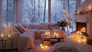 ❄️ Gentle Winter Piano Lounge | White Room Warm Fire & Snow Outside 🎹 4 Hours | Calm Focus Study