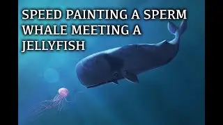 Speed painting in PROCREATE - drawing a sperm whale making friends with a jellyfish.