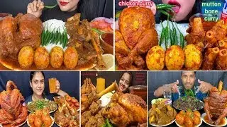 ASMR EATING SPICY CHICKEN CURRY, SPICY MUTTON CURRY WITH PURI AND SOFT LUCHI | MASSIVE EATING SOUNDS