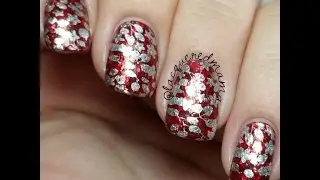 Red Glitter with Silver Stamping