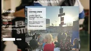 A demo of my first project at Flatiron School for the non-profit organization Feed The Streets.