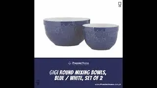 Gigi Round Mixing Bowls, Blue White, Set of 2
