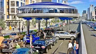 Bus with Legs Walks Over Traffic Jams - Future Transport