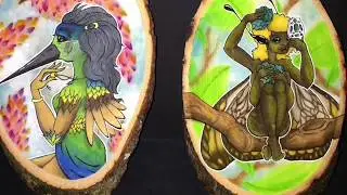 Wood Nymph Twins Illustration ~ Watercolor on Wood - Speed Paint