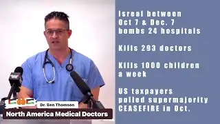 REPORT: ISRAEL'S bombs 24 Hospitals! Dr. Ben Thomson, N. Amer. Medical Doctors, Dec. 23, genocide