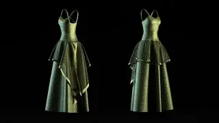 ☑️ Green Dress with Lace - 3D Model - Turntable