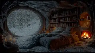 Cozy Cave Sleep with Blizzard Sounds | Warm Fireplace & Serene Snowfall for Deep Relaxation