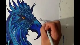 Copic Marker Drawing of a Blue Phoenix Head- ZArtwork- Mystical Creatures
