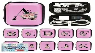 Pink Rose Pattern Initials A Z Pink Eva Storage Bag Travel Data Cable