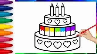 How to Draw and Color a Birthday Cake | Easy Cake Drawing for Kids