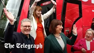 Starmer jokes about Tory defectors at Labour bus launch in West London