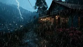 Midnight Heavy Rain Inducing Emotional Ease | Rain Sounds across Misty Rural Night for Relaxation 🌫️