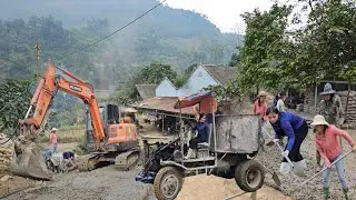 The excavator and the entire village poured concrete together the village road