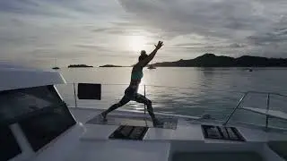 Yoga on a catamaran in French Polynesia 
