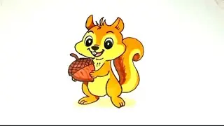 How to draw an easy cute chipmunk with acorn step by step | easy drawing and coloring