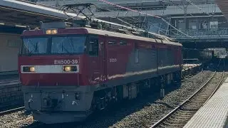 【4K高画質】【約４時間５０分遅れ・ジョイント音最高！】JR貨物EH500形39号機〔仙貨〕＋コキ19両が大宮駅10番線を通過するシーン（4083レ・仙貨A165・コンテナ輸送）2026.1.12