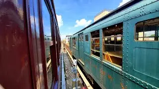 ᴴᴰ BMT BU Gate cars race the R1 - R9 museum train on the J Line