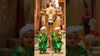 cute boys with big cow #ytshorts #baby #cute