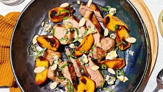 Bobby Flay's Pan-Seared Pork Loin Chops & Nectarine Salad with Blue Cheese