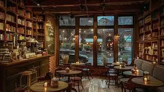 Rainy Night Book Cafe Piano Jazz ☔ Cozy Window Seat Ambience