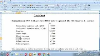 Prepare a Cost sheet problem with solution Explain in Tamil | Cost Accounting