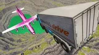 Throwing Heavy Cars At Purple WOWAir Airplane Leap Of Death -  BeamNG.Drive