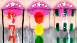 ASMR satisfying TikTok Emoji CLEAR SHEET JELLY TRAFFIC LIGHT SLOT MACHINE eating sounds MUKBANG 먹방