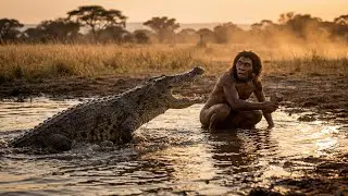 Homo habilis VS Giant Lion & Crocodile Ancestor &ndash; Life 3.7 M Years Ago: The Deadliest Encounter.