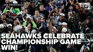 WATCH: On the field in Santa Clara at Levi's Stadium after Seahawks win Super Bowl LX!