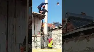 Installing a Vertical Pipe Column Beside a House #shorts #construction