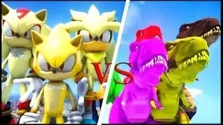 Team Super Sonic (Shadow, Silver & Sonic the Hedgehog) VS Team Dino T Rex Epic Battle!