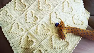 Part #2 Heart Baby Blanket Crochet, Bobble Stitch, Herz Babydecke Häkeln