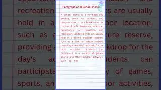 Paragraph on a School Picnic | essay on my school picnic in english
