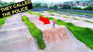 ILLEGAL PROPERTY PUMP TRACK ON SCOOTER! *kicked out*