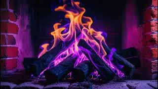 A Fireplace from Another World: Soothing Ambience with Surreal Purple Glow and Calm Fire
