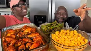 SUNDAY DINNER WITH THE FAM!| ROASTED CHICKEN| MAC AN CHEESE| MUKBANG EATING SHOW!