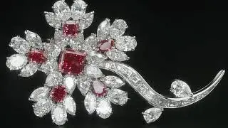 Fancy Red Diamond Floral Brooch | M.S. Rau