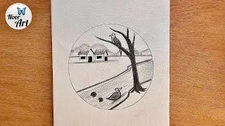 How to draw circle scenery || Easy landscape drawing for beginners 