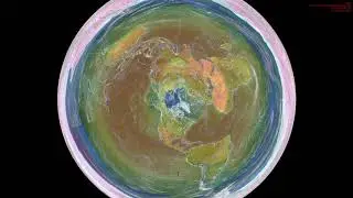 Jetstream moving temperatures, animation view from north celestial pole