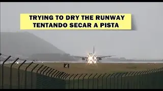 TRYING TO DRY THE RUNWAY - Azores Airlines A320 - Landing in BAD WEATHER