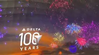 Fireworks celebrating the 100th birthday of Delta Airlines at the Sphere in Las Vegas