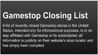 GameStop Store closing List! 